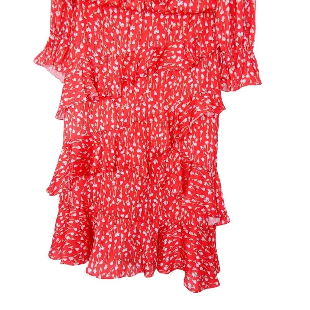 ML Monique‎ Lhuillier Printed Ruffle Dress 12 - Picture 5 of 10